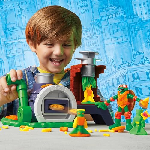 Play-Doh Hasbro Tortugas Ninjas Horno Lanzapizzas - Kit de Manualidades con 1 Figura, Horno para Pizza, Accesorios y 4 Latas niños y niñas a Partir de 4 años
