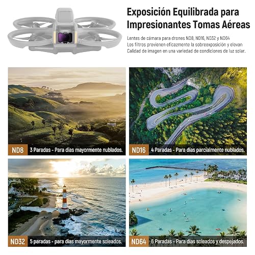 NEEWER - Juego de 4 filtros de densidad neutra compatibles con DJI Avata 2, filtros de densidad neutra ND8/ND16/ND32/ND64 accesorios para drones, vidrio HD recubierto de doble cara, sin interferencias