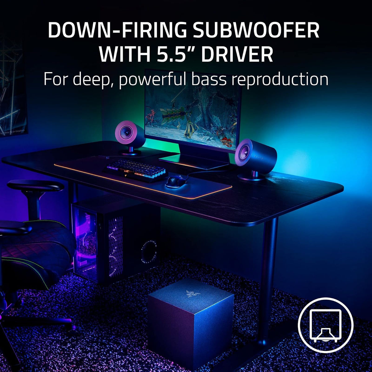 Razer Nommo V2 - Altavoces Gamer de Rango Completo 2.1 para PC Subwoofer con Cable