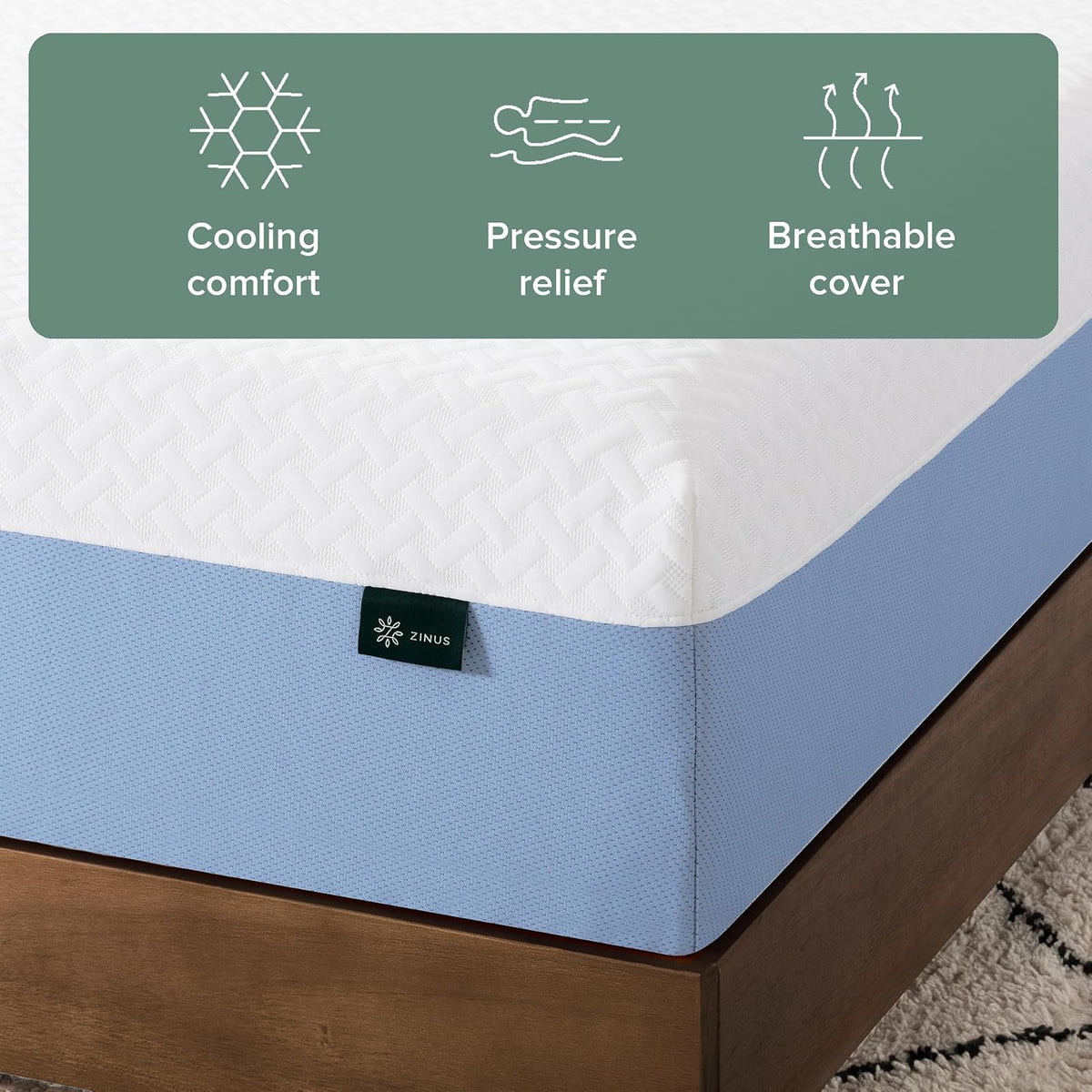ZINUS - Colchón de Espuma viscoelástica Esencial de té Verde de 8 Pulgadas, Cama en una Caja, colchón asequible, Certificado CertiPUR-US,