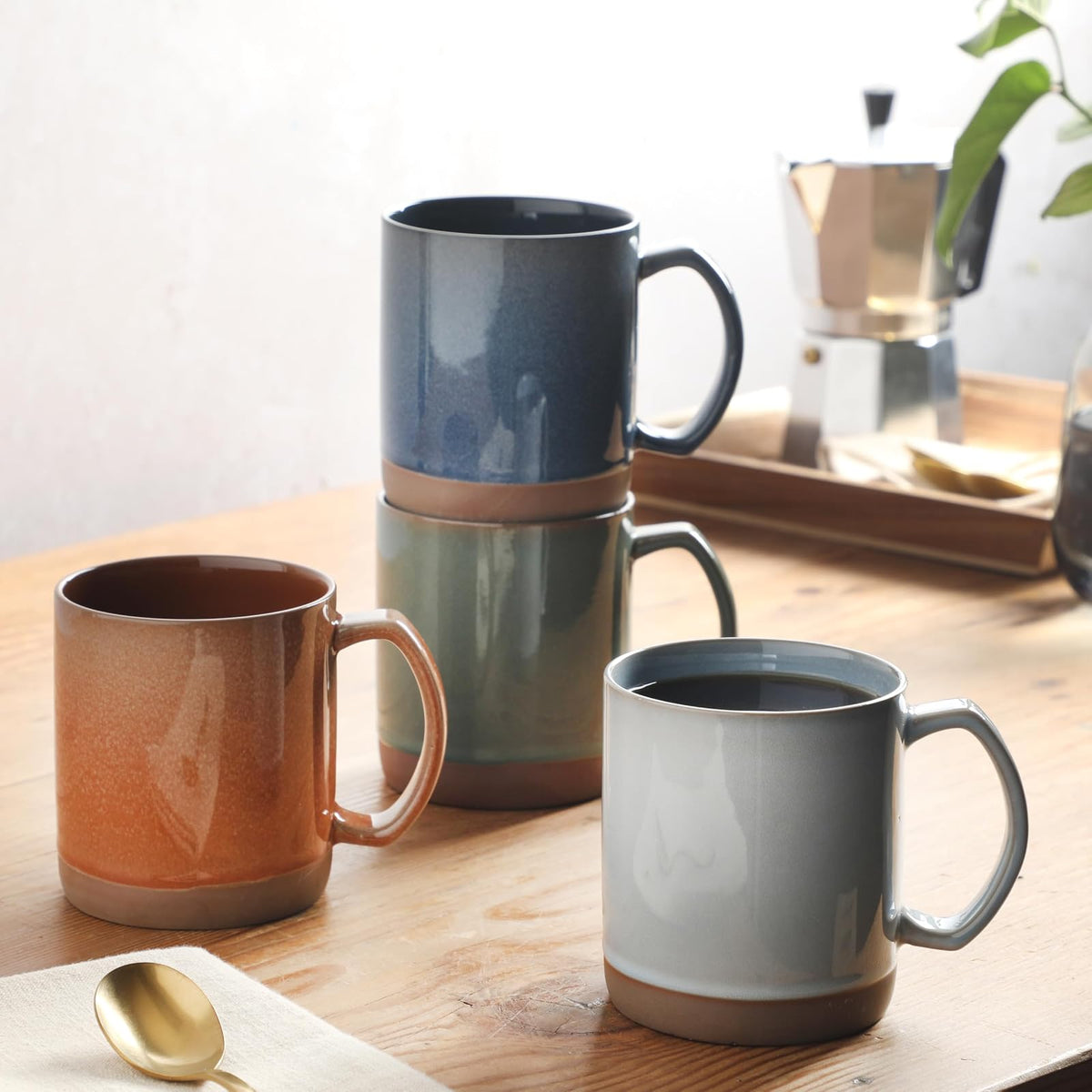 Mr. Coffee Dorsey Juego de Tazas de 4 Piezas 18 Onzas | 18 oz, 4 colores, micriona, lavaplatos, elegante