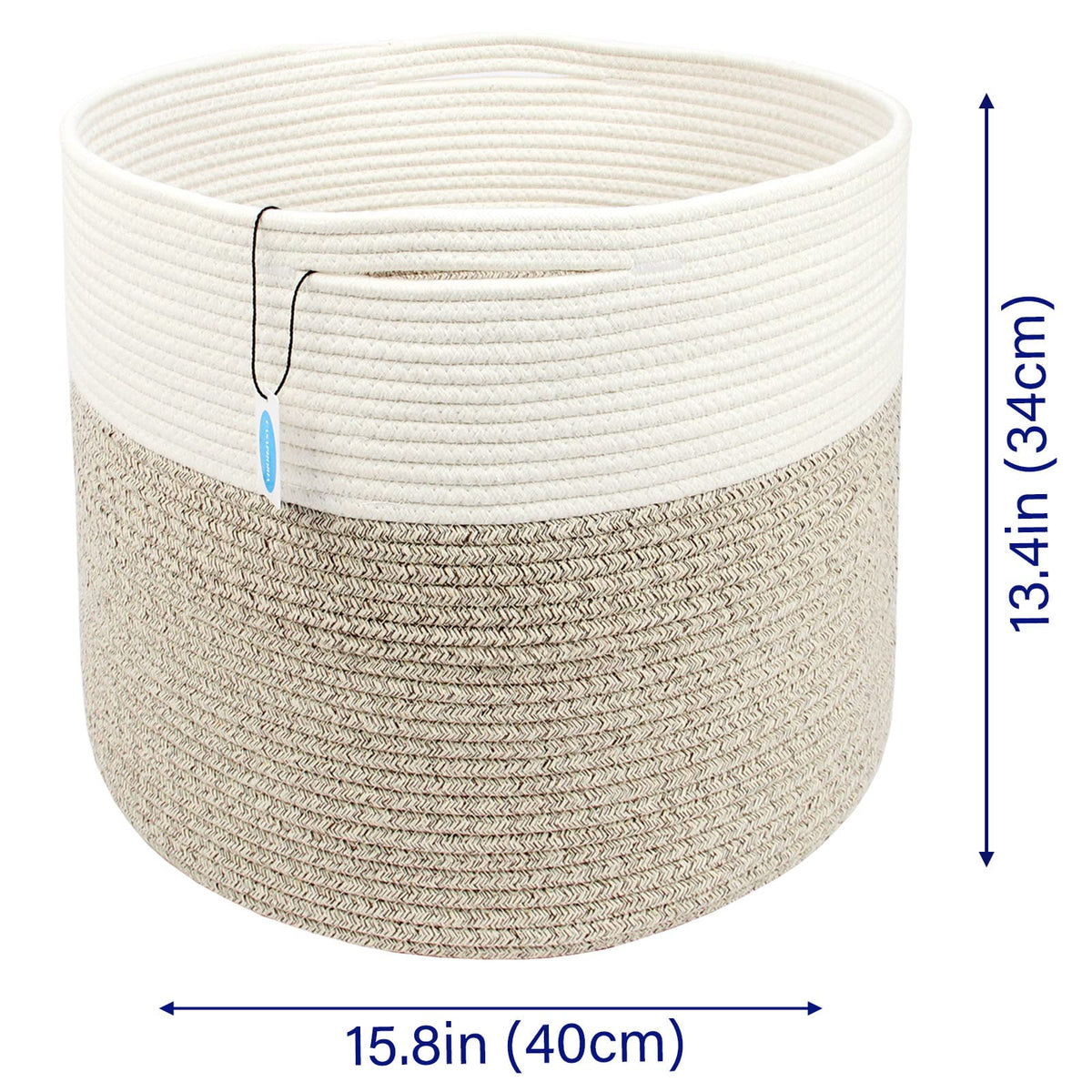 Casaphoria - Canastas grandes de almacenamiento de cuerda de algodón con asas para organizar, cestas redondas tejidas para almohadas, cuerda de algodón tejida alta para lavandería, recámara, baño,