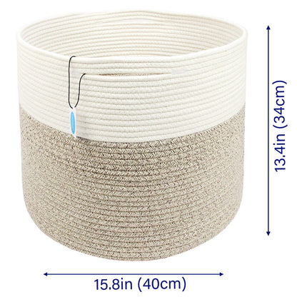 Casaphoria - Canastas grandes de almacenamiento de cuerda de algodón con asas para organizar, cestas redondas tejidas para almohadas, cuerda de algodón tejida alta para lavandería, recámara, baño,