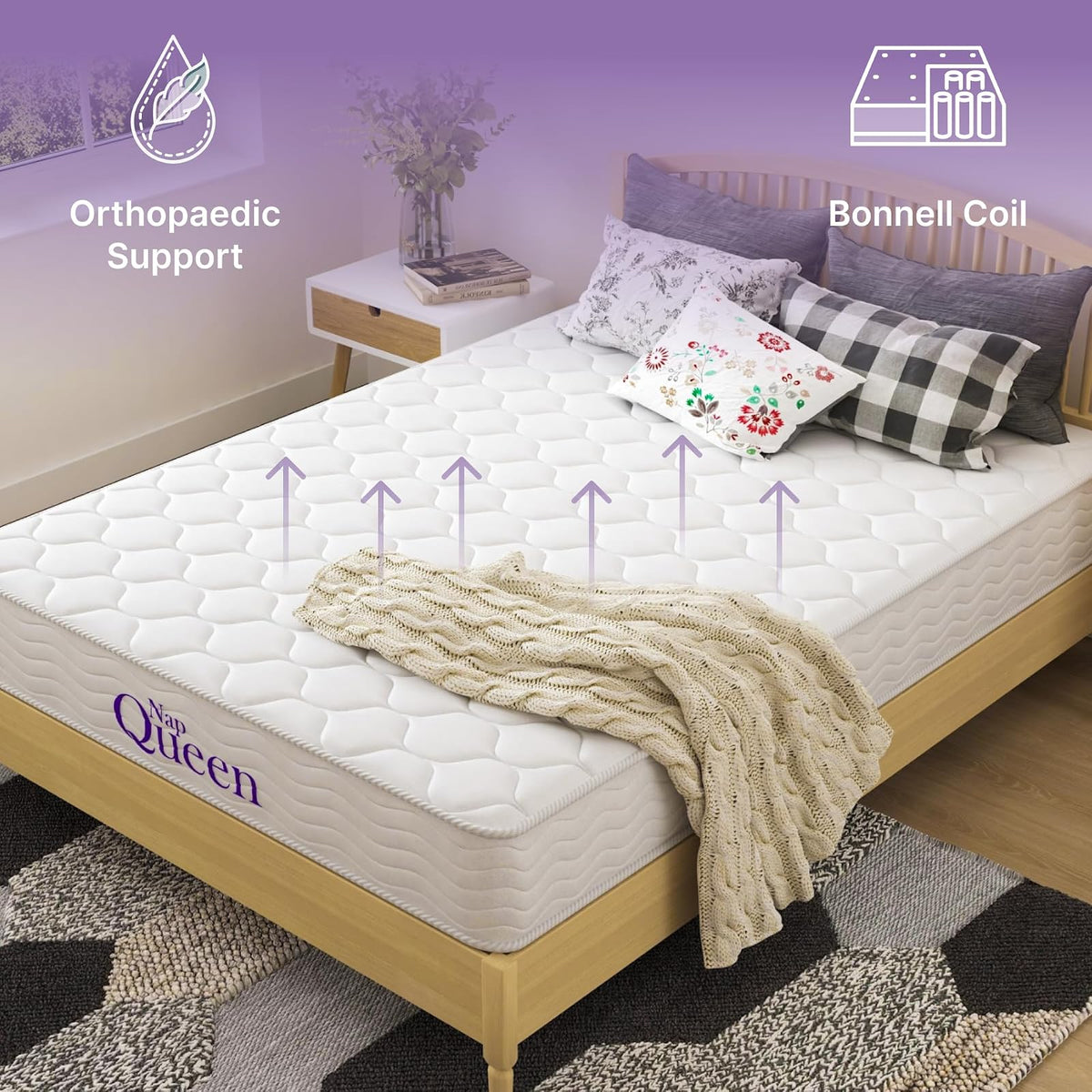 NapQueen Colchón de Espuma viscoelástica de 8 Pulgadas, Individual, Mediano, Firme, Cama en una Caja