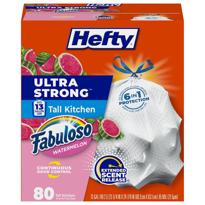 Hefty Bolsas de basura ultra fuertes de 13 galones, bolsas de basura altas para cocina, tamaño de 13 galones, resistentes a fugas, perforaciones y roturas, control continuo de olor, blanco, aroma a