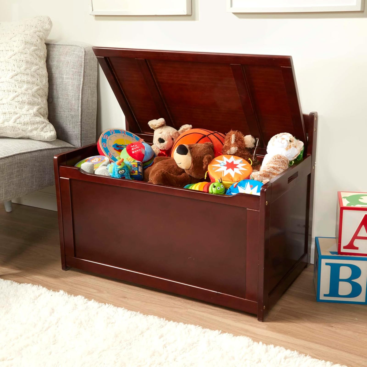 Melissa & Doug Baúl de madera para juguete, baúl de madera resistente, 2.34 metros cúbicos de almacenamiento, fácil de armar, color espresso