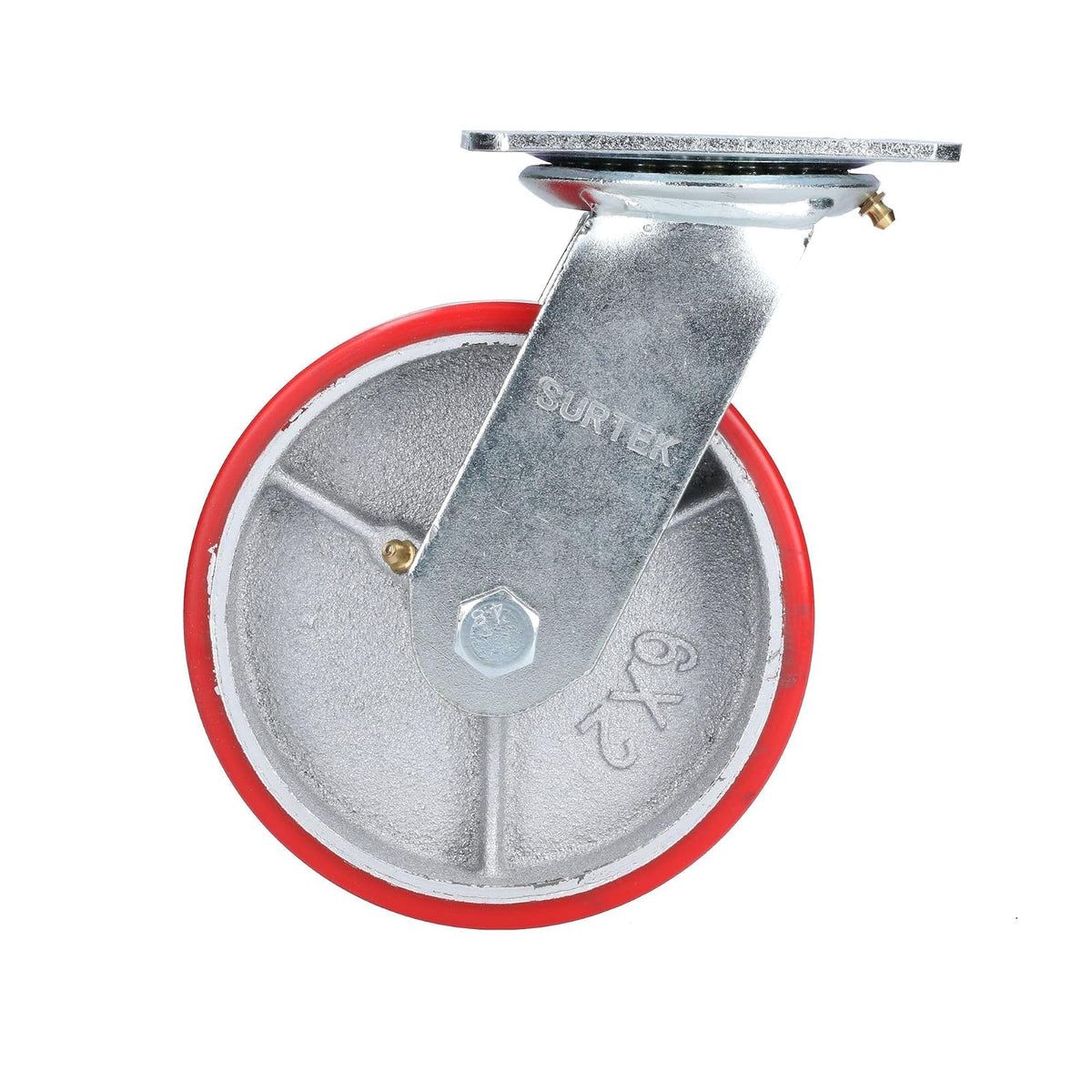 Surtek RP15G Rodaja de fierro con poliuretano rojo giratoria 6"