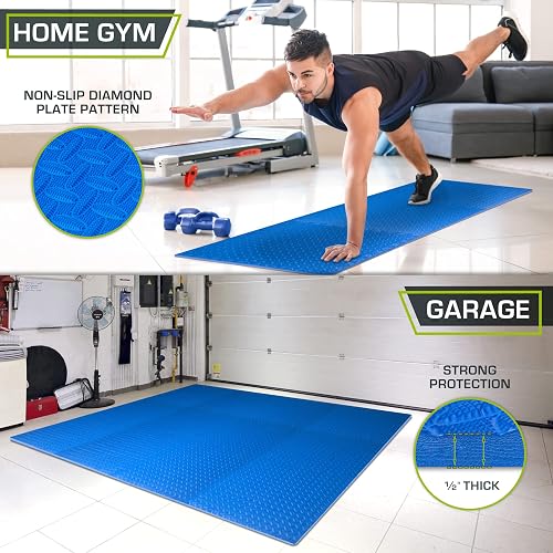 ProsourceFit Exercise Puzzle Mat , EVA Foam Interlocking Tiles Protective and Cushion Flooring for Gym Equipment, Exercise and Play Area, Blue - 1/2 Inch - 48 Sq Ft - 12 Tiles