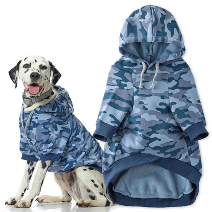 Pet Passion Rocky II Sudadera con Capucha de Algodón Orgánico para Perro - Small (10-25 bs) - Camuflaje azul marino