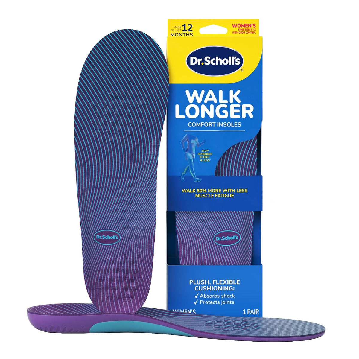 Dr. Scholl's Walk Plantillas más largas, para mujer, 1 par, ajuste para adaptarse