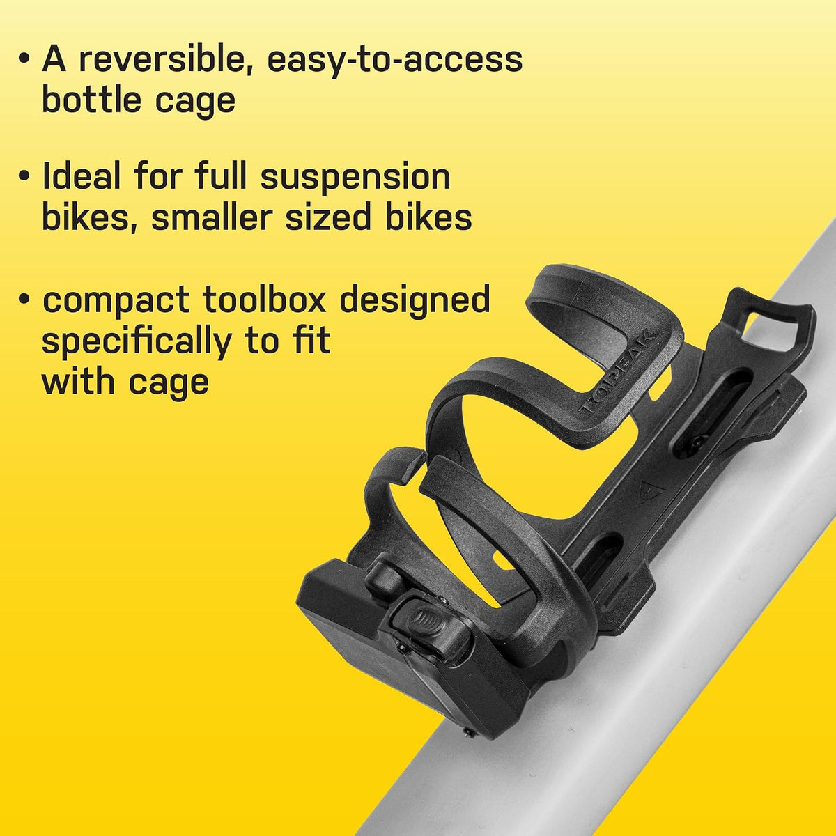 Topeak DualSide Cage Pro con Caja de Herramientas integrada N11 – Portabidón Reversible de Entrada Izquierda/Derecha con Multiherramienta Nano 11 integrada, retención Segura, Marco Compacto para