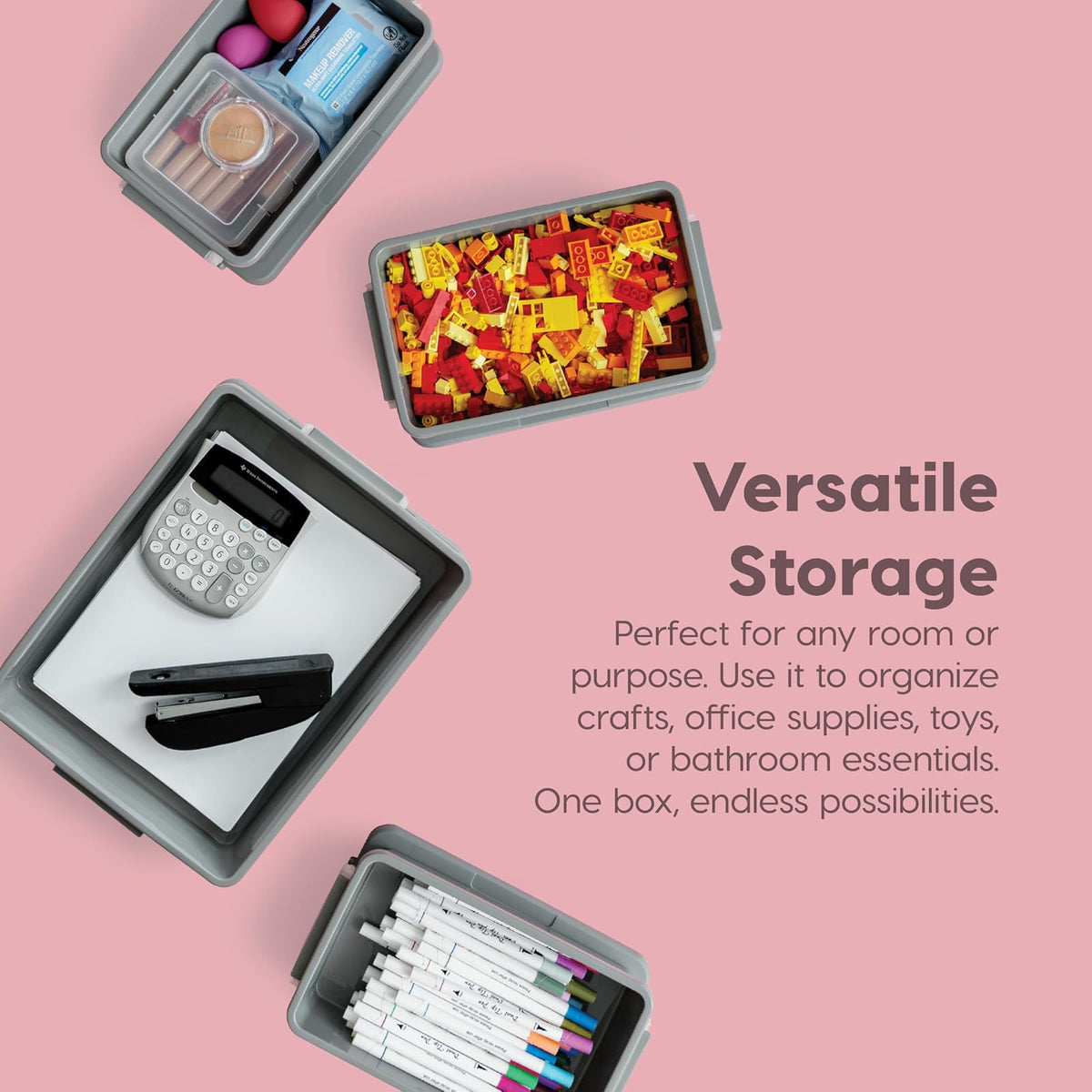 IRIS USA Contenedores de Plástico para Manualidades de 6 L con Tapa, Paquete de 2, Organizador Pequeño de Suministros de Arte y Oficina, Bins y Cajas Sensoriales para Hogar y Universidad, Gris