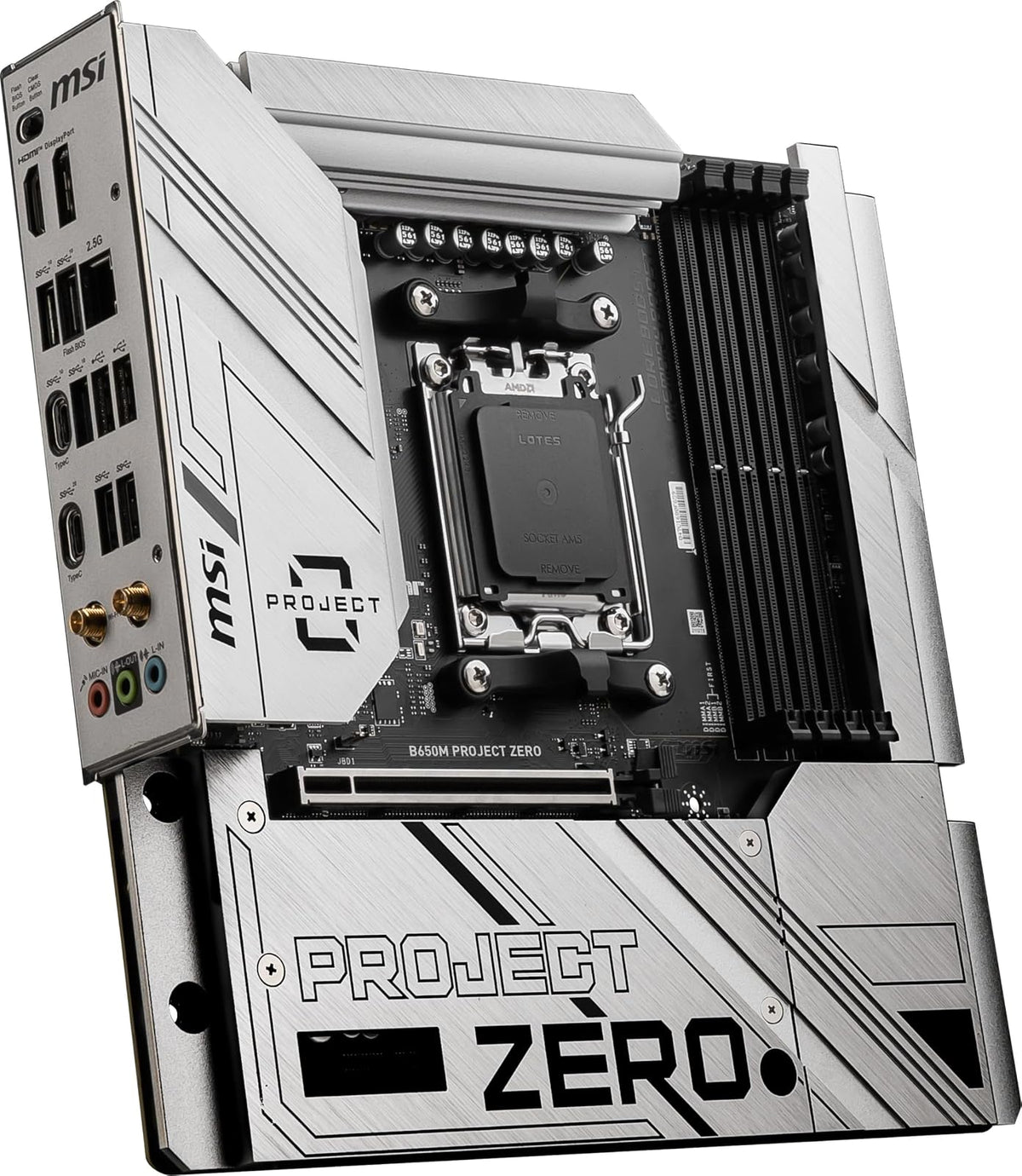 MSI B650M Project Zero - Placa Base para Juegos (procesadores AMD Ryzen Serie 9000/8000/7000, AM5, DDR5, PCIe 4.0, Ranuras M.2, SATA 6Gb/s, USB 3.2 Gen 2, HDMI/DP, Wi-Fi 6E, Bluetooth 5.3