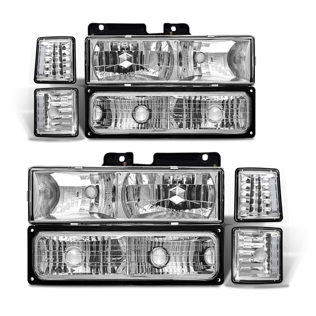 Adcarlights Faros de Repuesto para Chevy Silverado C10 C/K 1500 2500 3500 94-98, Suburban 94-99, Tahoe 95-99, Carcasa Cromada, AD-CCO0088885