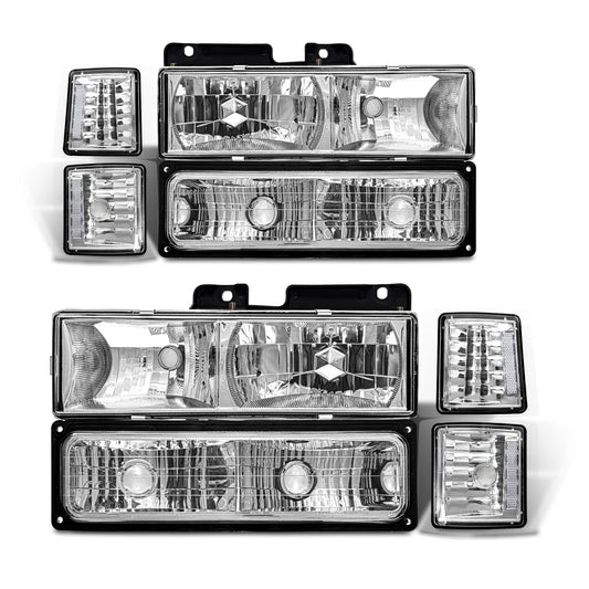 Adcarlights Faros de Repuesto para Chevy Silverado C10 C/K 1500 2500 3500 94-98, Suburban 94-99, Tahoe 95-99, Carcasa Cromada, AD-CCO0088885