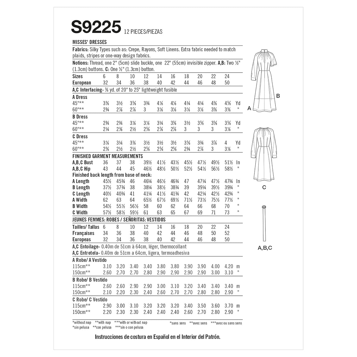 Simplicity SS9225U5 - Juego de patrones de costura con mangas raglán y falda plisada, código de diseño S9225, tallas 16-24
