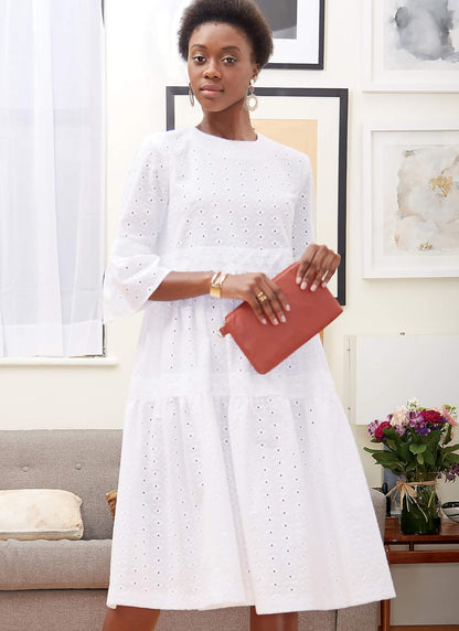 McCall's Patterns McCall's Patterns Vestido plisado hasta la rodilla para mujer, tallas 6-14, patrón de costura, blanco