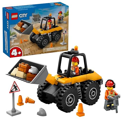 LEGO® City Cargadora con Ruedas Amarilla Set de vehículo construible, Excavadora de Juguete, Regalo para niños y niñas de 4 años o más, Minifiguras de 2 obreros y Accesorios 60450