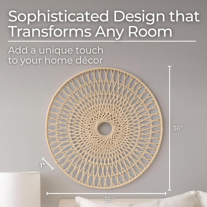 Sagebrook Home Colgante de pared redondo pieza decorativa blanca de 36 pulgadas de ratán tejido de decoración de pared bohemio hecha a mano arte de bambú natural y madera para el hogar