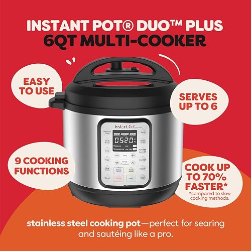 Instant Pot Duo Plus Olla de Presión Multi Uso 9-in-1, Acero Inoxidable | multicocina, 6 cuartos de galón, cocción lenta, arroz, vapor, salteado, yogur, esterilizador, mantener caliente