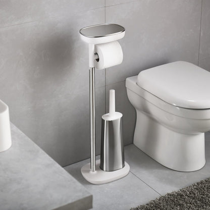 Joseph Joseph 70519 EasyStore Soporte para Papel higiénico y Cepillo de Inodoro Flexible con Estante y cajón, Acero Inoxidable