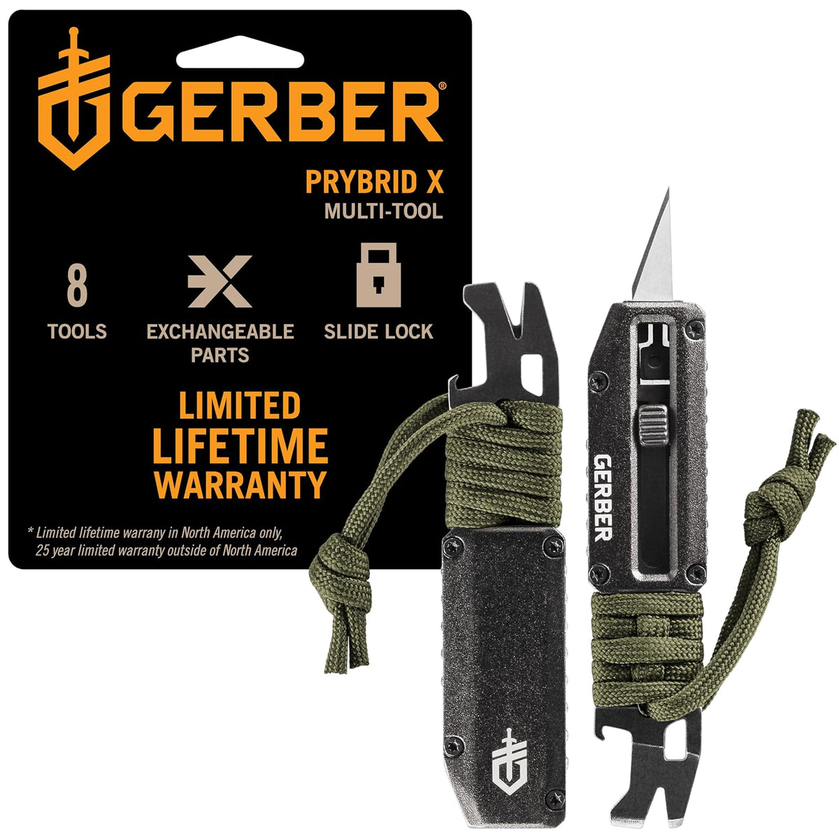 Gerber Gear Prybrid X EDC - Cuchillo multiherramienta de bolsillo - Cuchillo de afeitar con hoja retráctil y barra de palanca - Verde