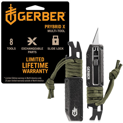 Gerber Gear Prybrid X EDC - Cuchillo multiherramienta de bolsillo - Cuchillo de afeitar con hoja retráctil y barra de palanca - Verde