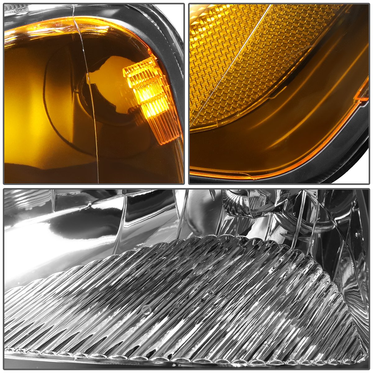 DNA Motoring HL-OH-HC01-BK-AM - Faros delanteros de repuesto color ámbar negro compatibles con Honda Civic 01-03