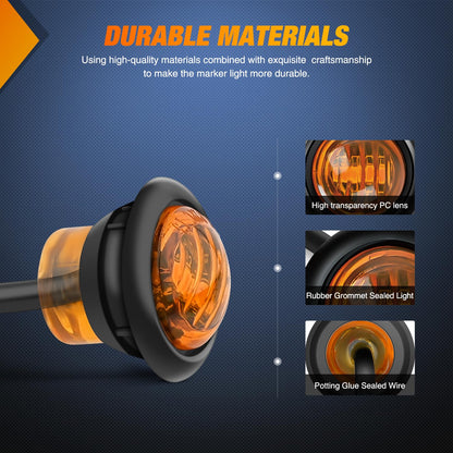 Nilight Luces LED de Marcador Redondas 3/4 in, Rojas, 2 Conectores, IP68, Paquete de 10 TL-253