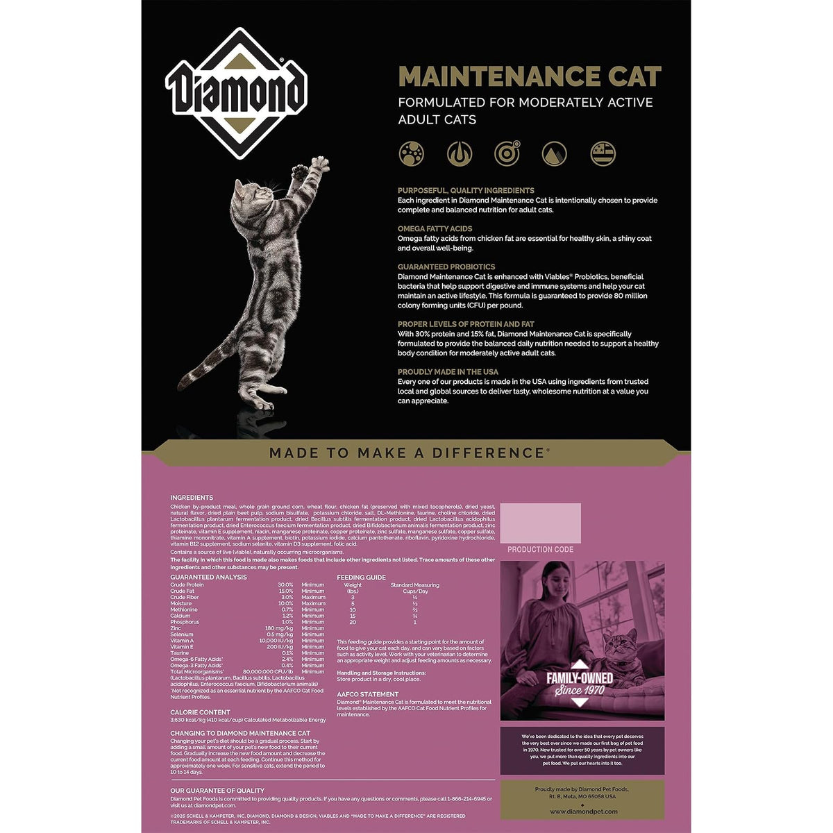 Diamond Pet Foods - Alimento seco para gatos adultos con sabor a pollo de Maintenance Formula, bolsa de 40 libras