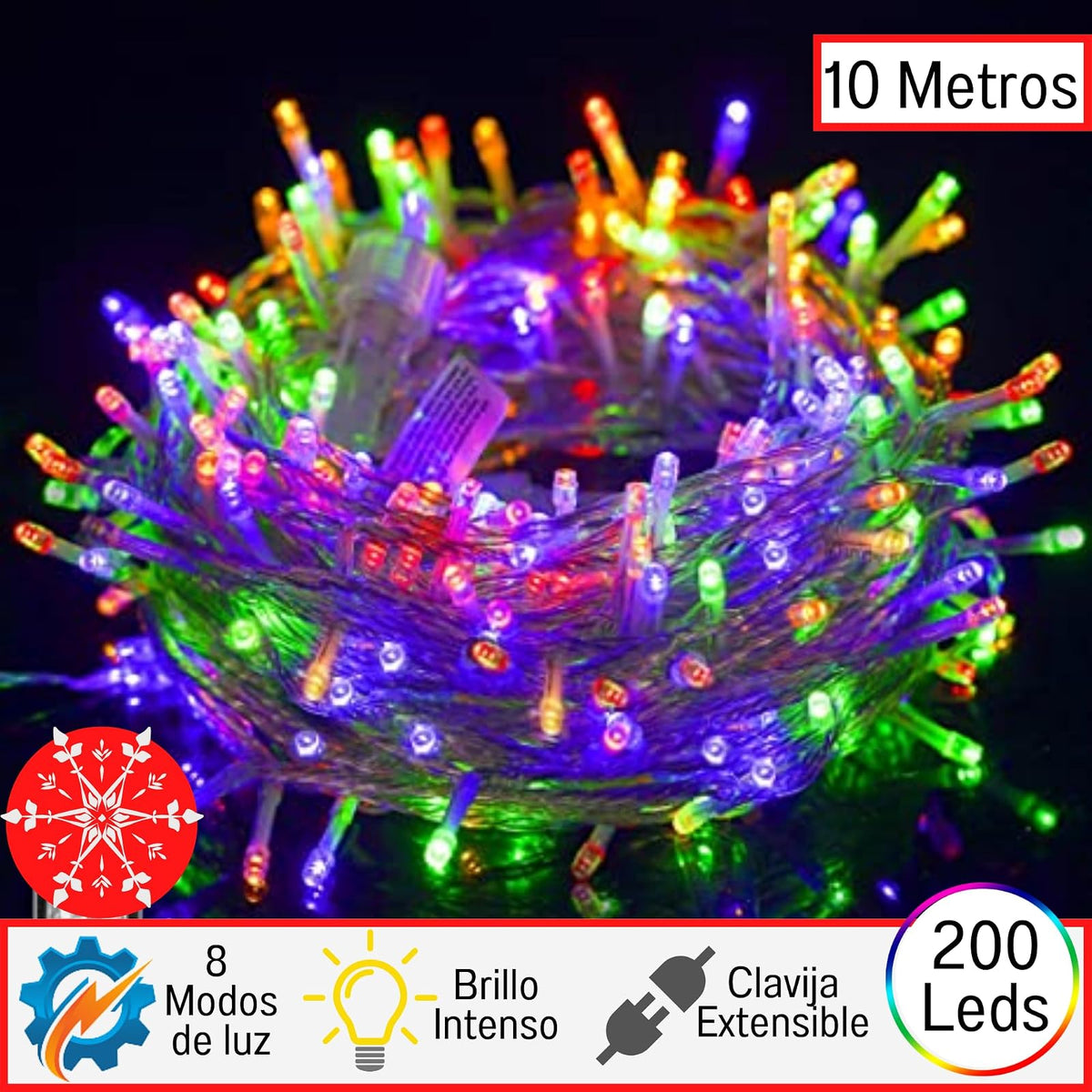Luces Navideñas Series de Luces led - POWEROAK Luces de Navidad 10M 200LED con 8 modos de iluminación Guirnalda de Luces de Navidad para Navidad/Halloween(10M 200LED Multicolor)