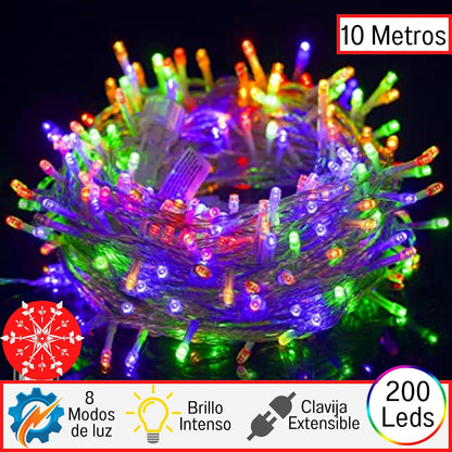 Luces Navideñas Series de Luces led - POWEROAK Luces de Navidad 10M 200LED con 8 modos de iluminación Guirnalda de Luces de Navidad para Navidad/Halloween(10M 200LED Multicolor)