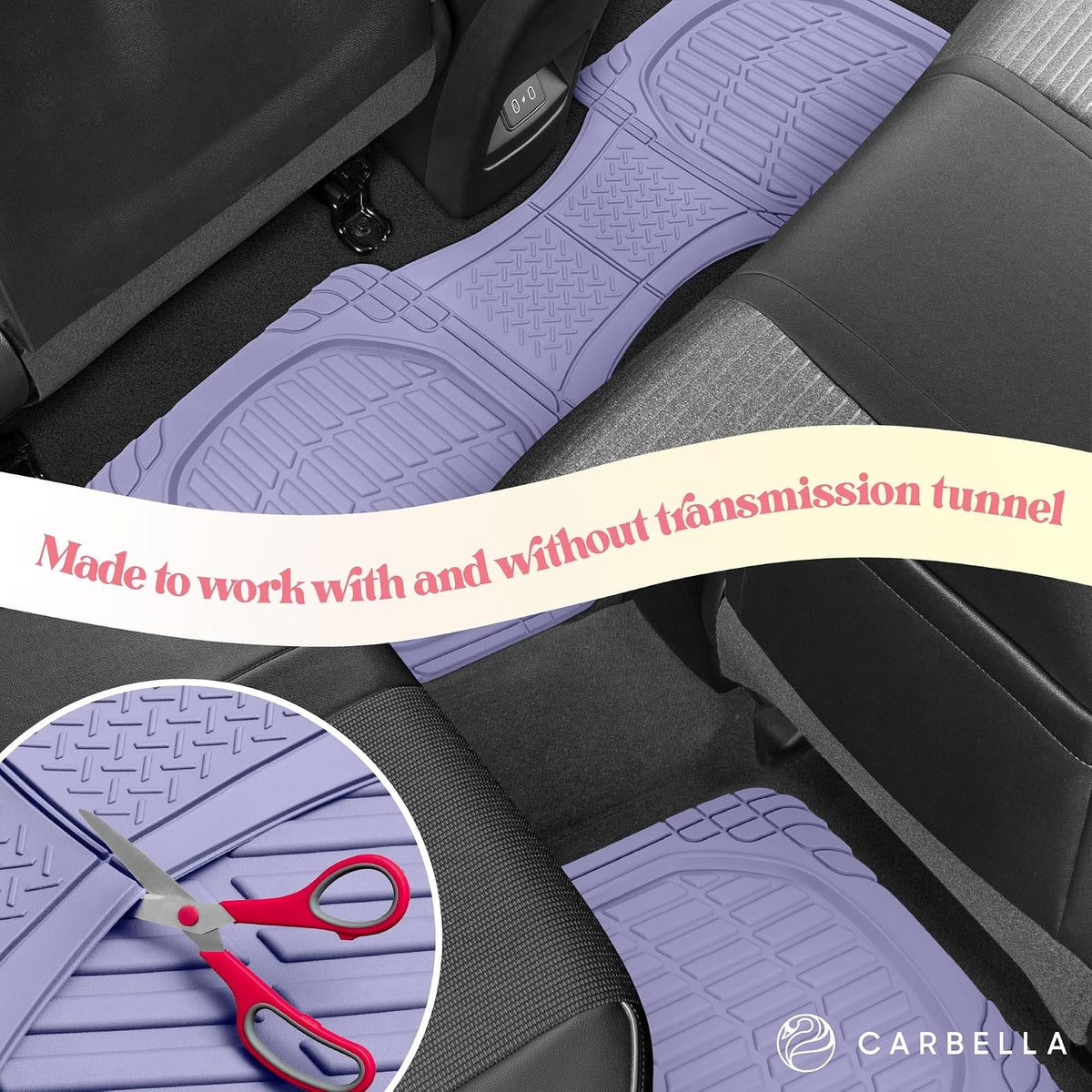 Carbella Alfombrillas de Goma Lavanda de 4 Piezas de Ajuste Universal para Auto, CBMT-923