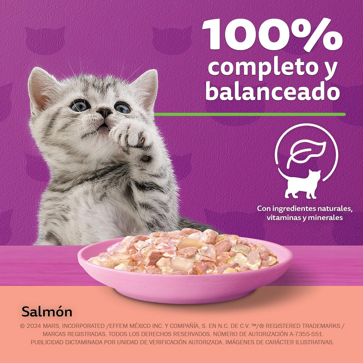 WHISKAS - Alimento Húmedo para Gatitos, Sabor a Soufflé de Salmón, 24 Sobres para Gato, 85 gr., c/u