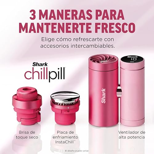 Shark Chillpill Sistema Refrigeración y Ventilador Personal 3 en 1, Rosa | Ventilador + refrigerador + humidificador | Inalámbrico y portátil | Contacto seco sin goteos