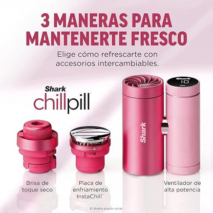 Shark Chillpill Sistema Refrigeración y Ventilador Personal 3 en 1, Rosa | Ventilador + refrigerador + humidificador | Inalámbrico y portátil | Contacto seco sin goteos