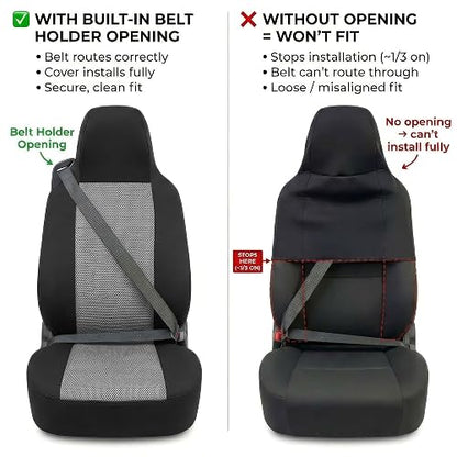 FH GROUP FB302GRAY102 Gray Classic Cloth Built-In Seatbelt Compatible High Back Seat Cover, Set of 2