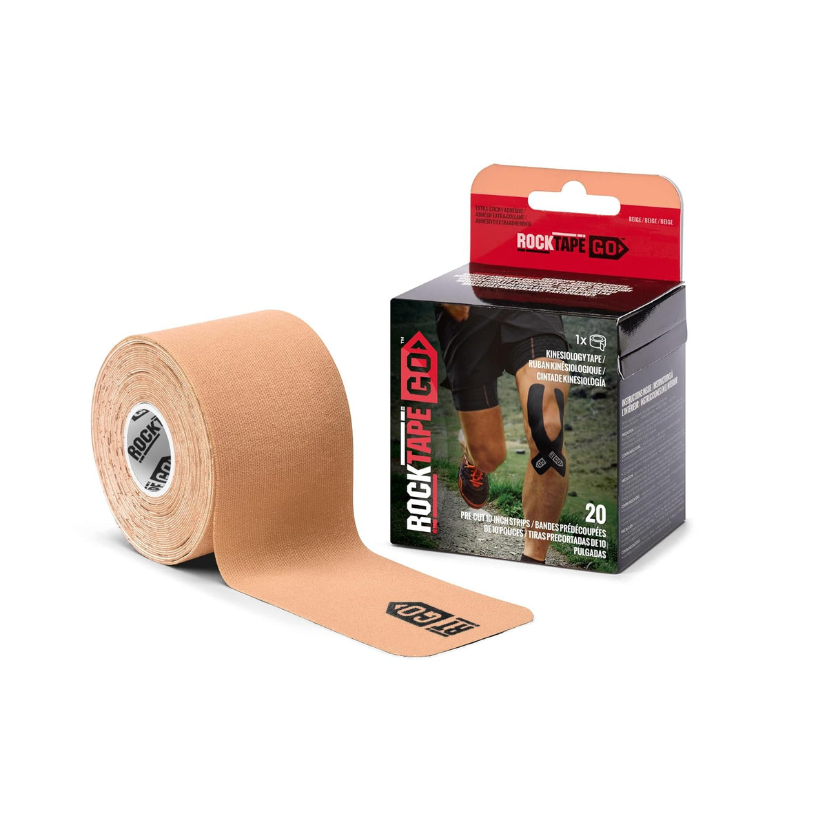 RockTape Go Cinta Adhesiva para Kinesiología, Precortada - EXTRASTICKY - Beige