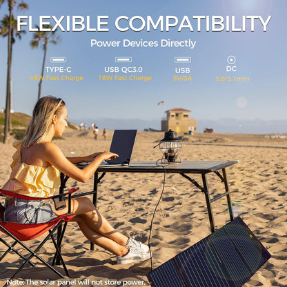 LIPOWER 100W Portable Solar Panel 18V for 300W/ 500W/ 1000W Power Generator, Foldable Solar Charger for PA300/ SOL500/ MARS-1000, with USB, Type-C PD Output, for Camping Van RV Power Outage