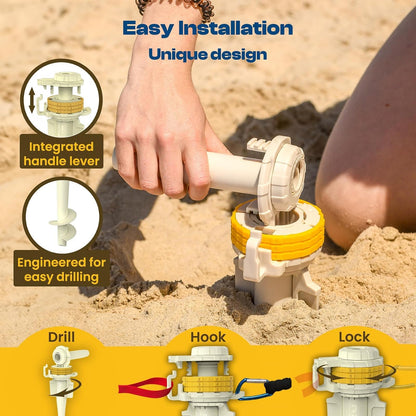 DIGGO - Estaca de Amarre para Perro para Playa Perros Grandes y Perros Pequeños | Orificio de Soporte para Sombrilla | Sistema Único de Bloqueo con Combinación Giratoria
