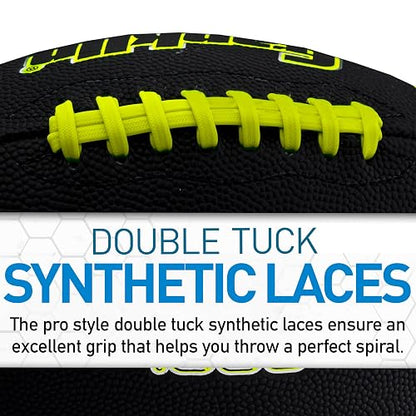 Franklin Sports Youth Football - 1000 Junior Kids Football - Synthetic Leather Youth Junior Football for Kids - Outdoor All-Weather Footballs - Extra Grip Kids Football - 1 Pack - Black + Optic