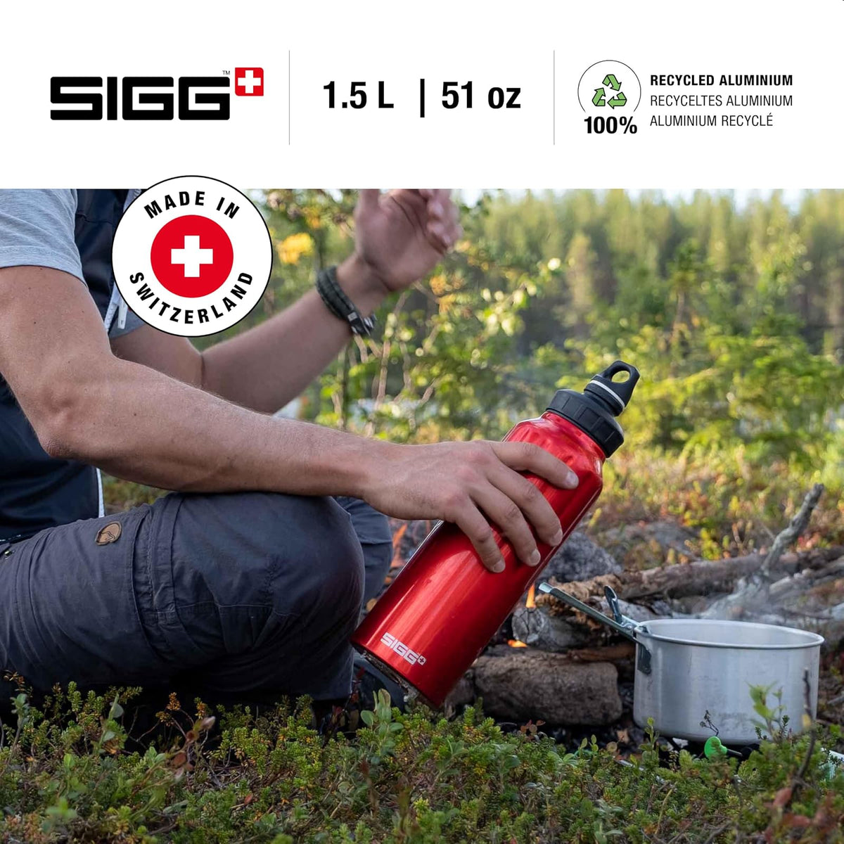 Sigg - Botella de agua deportiva de aluminio - WMB Traveller Red - Con adaptador WMB - A prueba de fugas, ligera, sin BPA, 55 onzas