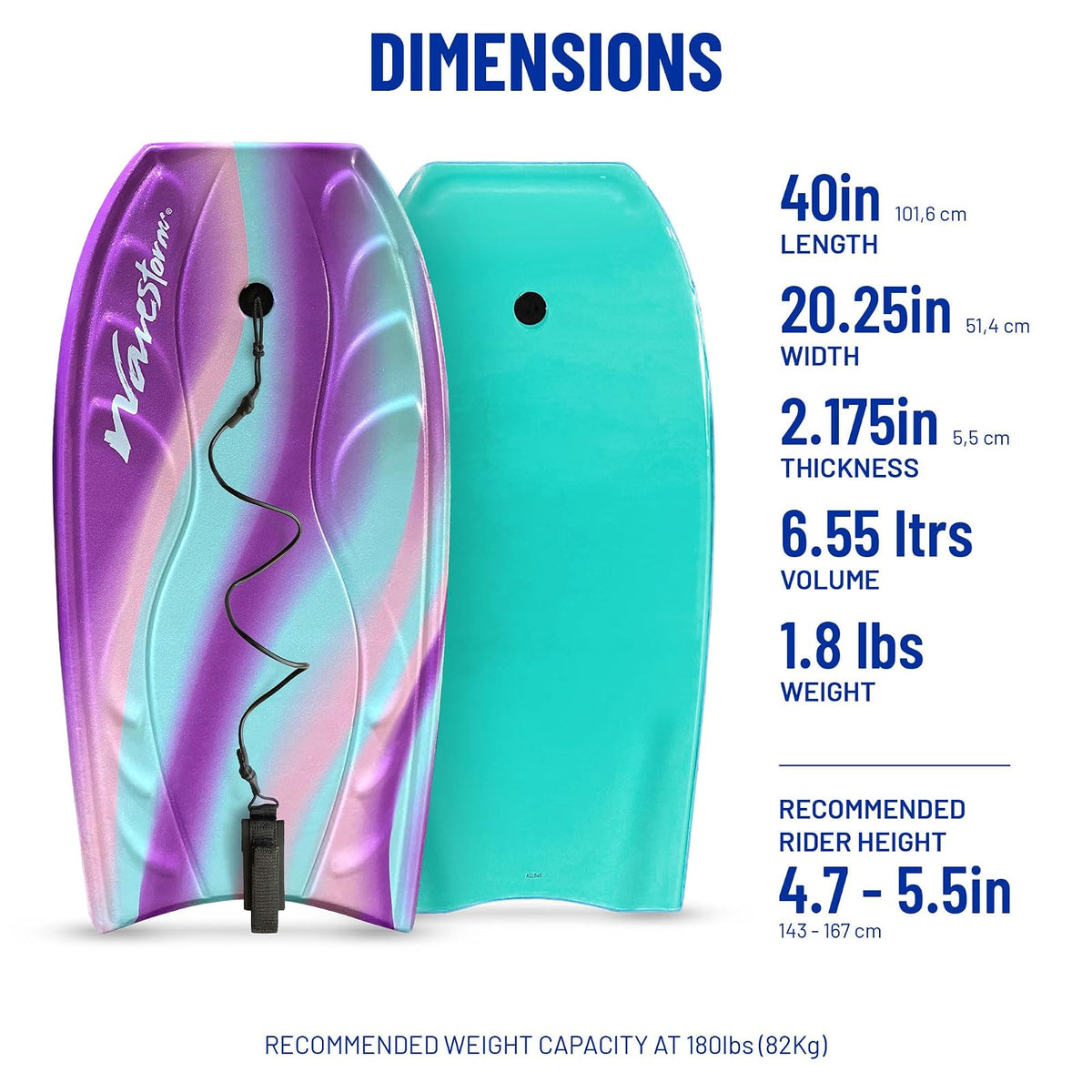 Wavestorm Foam Bodyboard 40" | Recreational Beginners All Surfing Levels | Contoured Deck and Channel Bottom | for Lake Pool Beach | Rigidity Built for Performance Wave Riding