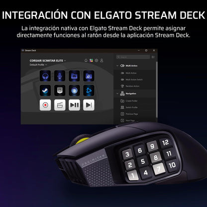 Corsair Scimitar Elite Wireless SE MMO Ratón para Juegos – 33,000 dpi, 16 Botones Programables, Key Slider Ajustable, Elgato Virtual Stream Deck, 1K Hyper-Polling - PC, PS5, PS4, Xbox, Mac – Gunmetal