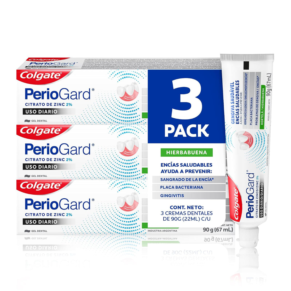 Colgate Pasta Dental PerioGard 3x90 g Uso Diario Con Citrato de Zinc | Cuidado de Encías Especializado, Ayuda a Prevenir el Sangrado de Encías y la Gingivitis