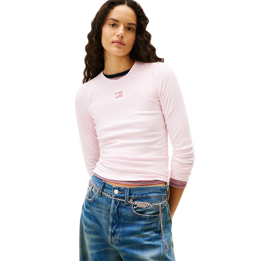 Tommy Jeans - Playera de Manga Larga para Mujer con Detalle Bordado de Bandera