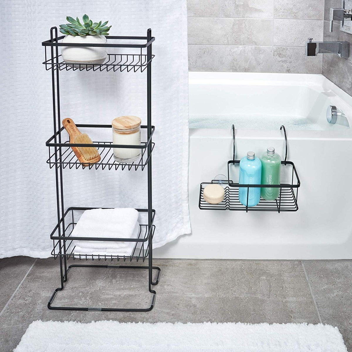 iDesign Everett Metal Over The Side Bathtub Caddy Basket for Master, Guest, Kid's Bathroom, 12.08" x 10.2" x 6.64", Bath