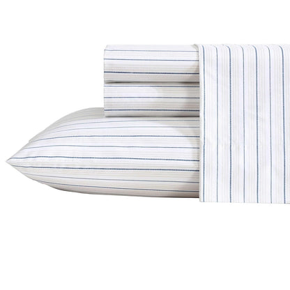 Nautica Juego de Sábanas de Percal de Algodón, Certificado Oeko-Tex - Beaux Stripe Blue - Individual Extra Grande