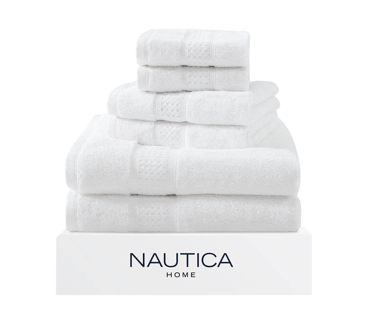 Nautica - Toallas de baño, 100% algodón Suave y Absorbente, Resistentes a la decoloración y construcción Cero torsión, Toallas de baño de Peso Medio (Blanco océano, 6 Piezas) - 6 piezas - Blanco Oceane