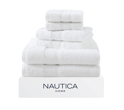 Nautica - Toallas de baño, 100% algodón Suave y Absorbente, Resistentes a la decoloración y construcción Cero torsión, Toallas de baño de Peso Medio (Blanco océano, 6 Piezas) - 6 piezas - Blanco Oceane